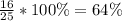 \frac{16}{25}*100 \%=64 \%