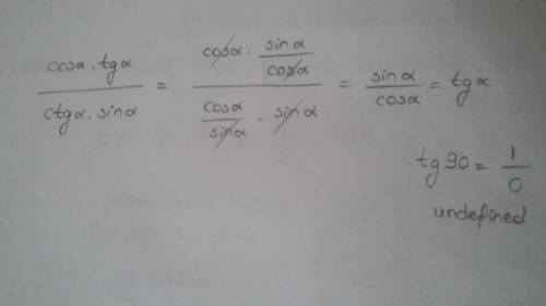 Сравнить с нулем cosa*tga/ctga*sina если 90*