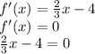 f'(x)= \frac{2}{3} x-4 \\ f'(x)=0 \\ \frac{2}{3} x-4=0