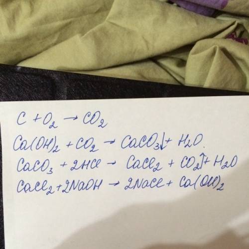 Напишіть рівняння реакцій за схемою перетворень c-co2-caco3-cacl2-ca(oh)2