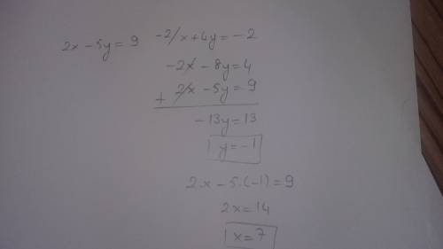 Решите систему подстановки. 2x-5y=9 x+4y=-2