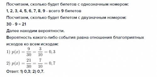 Для экзамена подготовлены 30 билетов. какова вероятность того,что взятый наугад учеником билет имеет