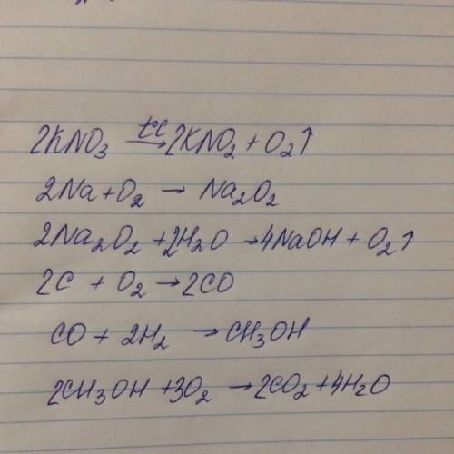 Kno3-> o2-> na2o2-> o2-> co-> ch3oh-> co2