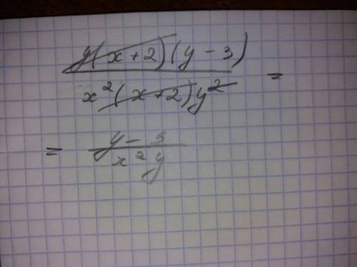 Сократите дробь у(х+2)(у-3)/х^2(х+2)у^2. подробно распишите)