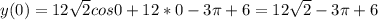 y(0)=12 \sqrt{2} cos0+12*0-3 \pi +6=12 \sqrt{2} -3 \pi +6