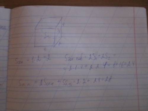 Если измерения прямоугольного параллелепипеда равны 1,2,4, то чему равна площадь его полной поверхно