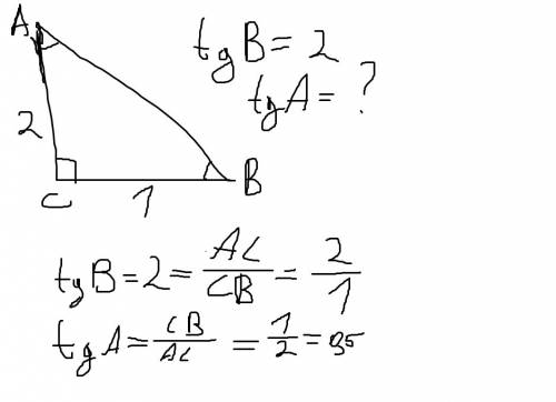Втреугольнике abc угол с равен 90 гралусов tgbравен 2 найлите tga