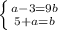 \left \{ {{a-3=9b} \atop {5+a=b}} \right.