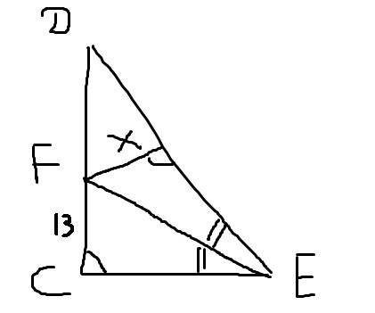 Впрямовгольном триугольнике дсе с прямым углом с продедина бисиктриса ef, причем fc=13 найдите расто