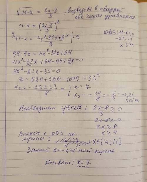 Решить уравнение √(11-х) = (2х-8)/3