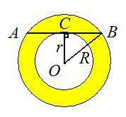 Даны две окружности.хорода ав касается меньшей окружности и равна 8см.найтите площадь кольца