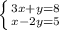 \left \{ {{3x+y=8} \atop {x-2y=5}} \right.