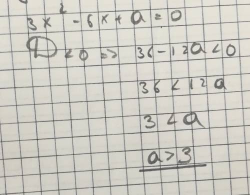 При каких значениях a парабола y=3x^2 -6x+a не имеет общих точек с осью ox