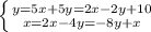 \left \{ {{y=5x+5y=2x-2y+10} \atop {x=2x-4y=-8y+x}} \right.