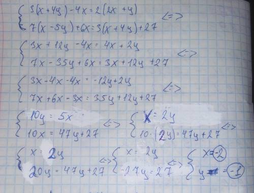 Система уравнений подстановки {2(x-2y)=x-8y, {5(x+y)=2(x-y)+10