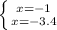 \left \{ {{x=-1} \atop {x=-3.4}} \right.