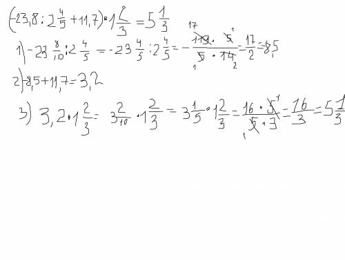 Вычислить: (-23,8∶2 4/5+ 11,7)∙1 2/3