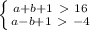 \left \{ {{a+b+1\ \textgreater \ 16} \atop {a-b+1\ \textgreater \ -4}} \right.