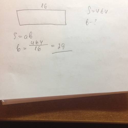 Площадь сада прямоугольной формы 464 м2 а его длина 16 м найти ширину