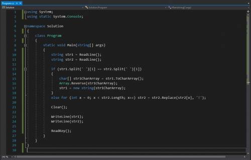 Help! нужно написать программу на языке с# * заданы 2 строки, состоящие из слов, разделенных пробела
