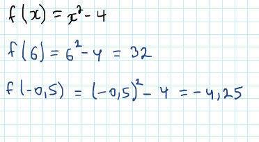 Функция задана формулой f (x)=x в квадрате -4 найти f (6),f (-0,5)