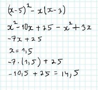 (x-5)^2-x(x-3) и решить выражение при х=1.5