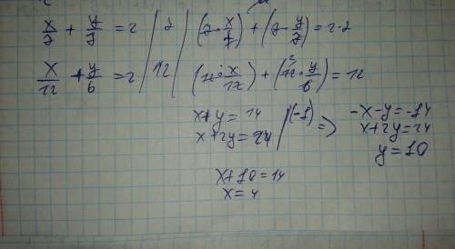 Реши систему уравнений методом сложения. x\7+y\7=2 х\12+y\6=2 \-дробь