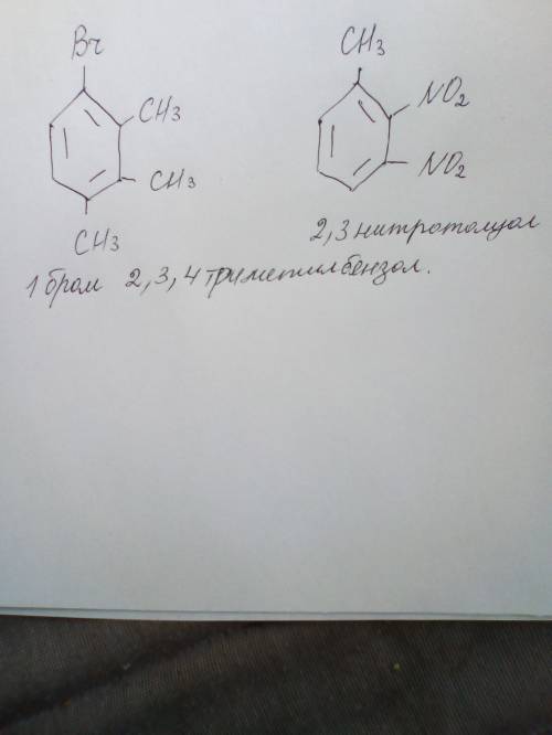 Составьте структурные формулы следующих веществ: а) 1-бром-2,3,4-триметилбензол; б) 2,3-нитротолуол.