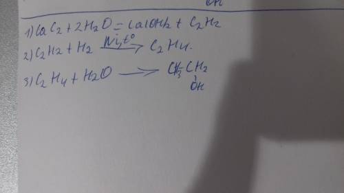 Cac2-> c2h2-> c2h4-> c2h5oh решите, , цепочку превращений. надо!