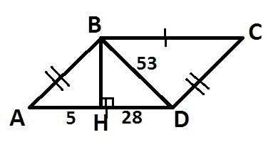 Высота вн параллелограмма абсд дешит его сторону ад на отрезки ан=5 и нд=28. диагональ параллелогоам