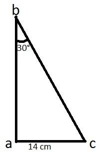 Втреугольнике abc с прямым углом a, катет ас =14 см. а угол b=30 градусов найдите гипотенузу bc данн