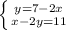 \left \{ {{y=7-2x} \atop {x-2y=11}} \right.