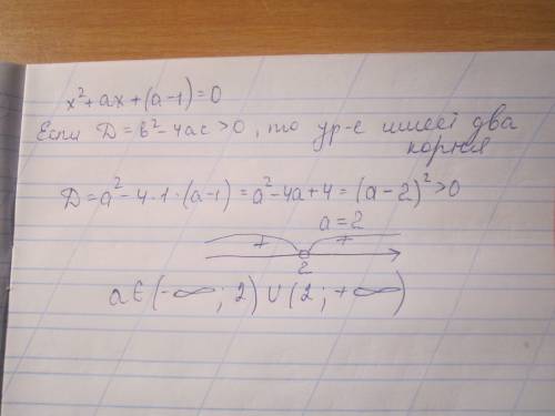 При каких значениях параметра а квадратное уравнение х^2+ах+а-1=0 имеет два различных корня?