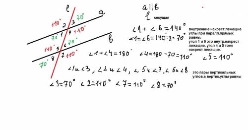 При пересечении двух параллельных прямых секущих сумма образовавшихся внутренних накрест лежащих угл