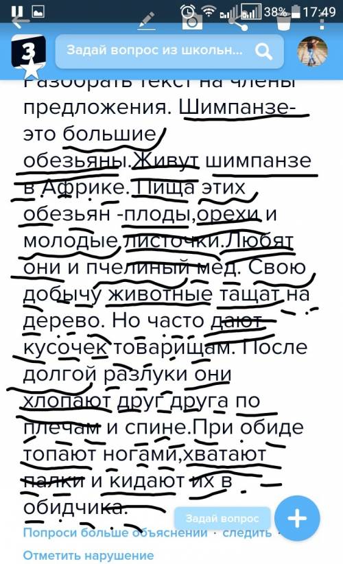 Разобрать текст на члены предложения. шимпанзе-это большие обезьяны.живут шимпанзе в африке. пища эт