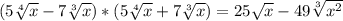 (5 \sqrt[4]{x}-7 \sqrt[3]{x})*(5 \sqrt[4]{x}+7 \sqrt[3]{x})=25 \sqrt{x} -49 \sqrt[3]{ x^{2} }