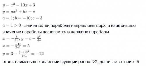 Найдите наименьшее значение функции y = x²-10x+ 3.