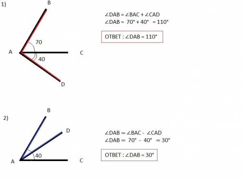 Дан bac = 70 и cad = 40, найдите угол dab