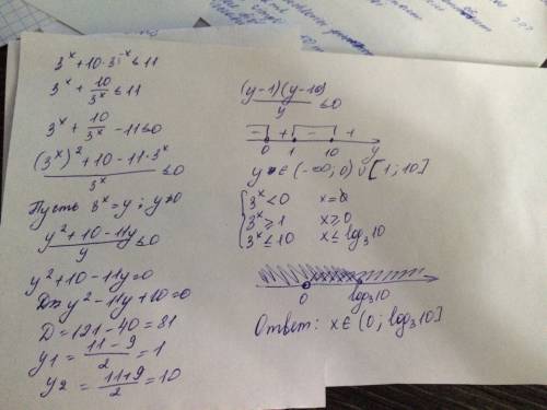 Решите , много 3^x+10*3^-x меньше или равно 11