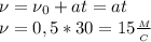 \nu=\nu_0+at=at\\&#10;\nu=0,5*30=15 \frac{_M}{_C}