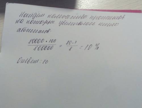 Вначале года число абонентов телефонной компании восток состовляло 800 тыс. человек, а в конце г