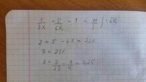 Решите уравнение е) 1/3х+5/6х-1=1 1/3