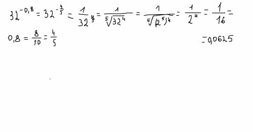 Знайдіть значення виразу 32 у степені -0,8