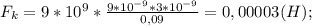 F_k = 9*10^9*\frac{9*10^{-9}*3*10^{-9}}{0,09} = 0,00003 (H);