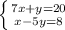 \left \{ {{7x+ y=20} \atop {x-5y=8}} \right.