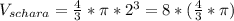 V_{schara}= \frac{4}{3}* \pi * 2^{3} =8*( \frac{4}{3} *\pi )