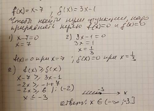 Даны функции f,g: r→r f(x)=x-7 g(x)=3x-1 2 а)найдите нули функций f и g б)при каких действительных з