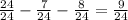 \frac{24}{24} - \frac{7}{24} - \frac{8}{24} = \frac{9}{24}