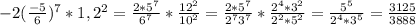 -2( \frac{-5}{6}) ^7*1,2^2= \frac{2*5^7}{6^7}* \frac{12^2}{10^2}= \frac{2*5^7}{2^73^7}* \frac{2^4*3^2}{2^2*5^2}= \frac{5^5}{2^4*3^5} = \frac{3125}{3888}