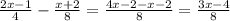 \frac{2x-1}{4}- \frac{x+2}{8}= \frac{4x-2-x-2}{8}= \frac{3x-4}{8}